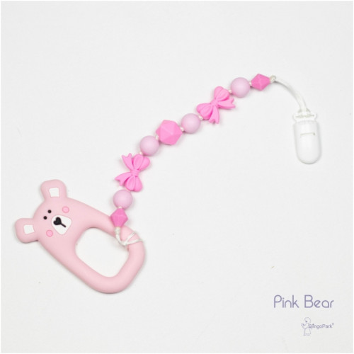 Силиконовый грызунок с держателем BABY MILK TEETH Pink Bear