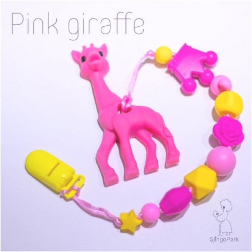 Силиконовый грызунок с держателем BABY MILK TEETH Pink Giraffe