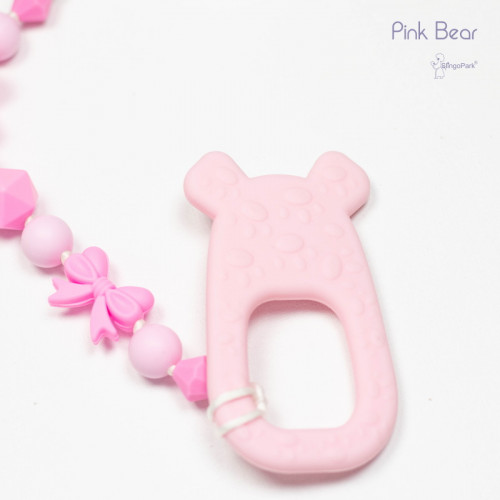 Силиконовый грызунок с держателем BABY MILK TEETH Pink Bear