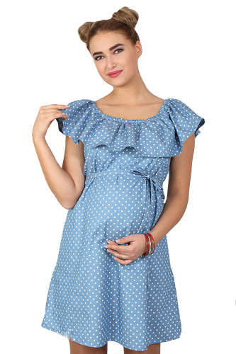 Платье для беременных и кормящих ЮЛА МАМА Chic (размер S, голубой в сердечки)