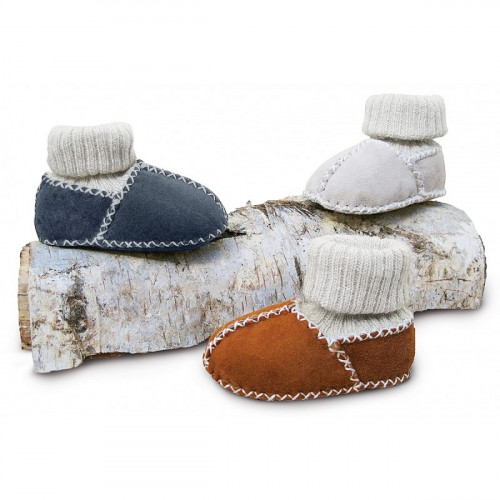 Детские ботинки на овчине с вязаным верхом HOPPEDIZ (размер 18-19, натур)